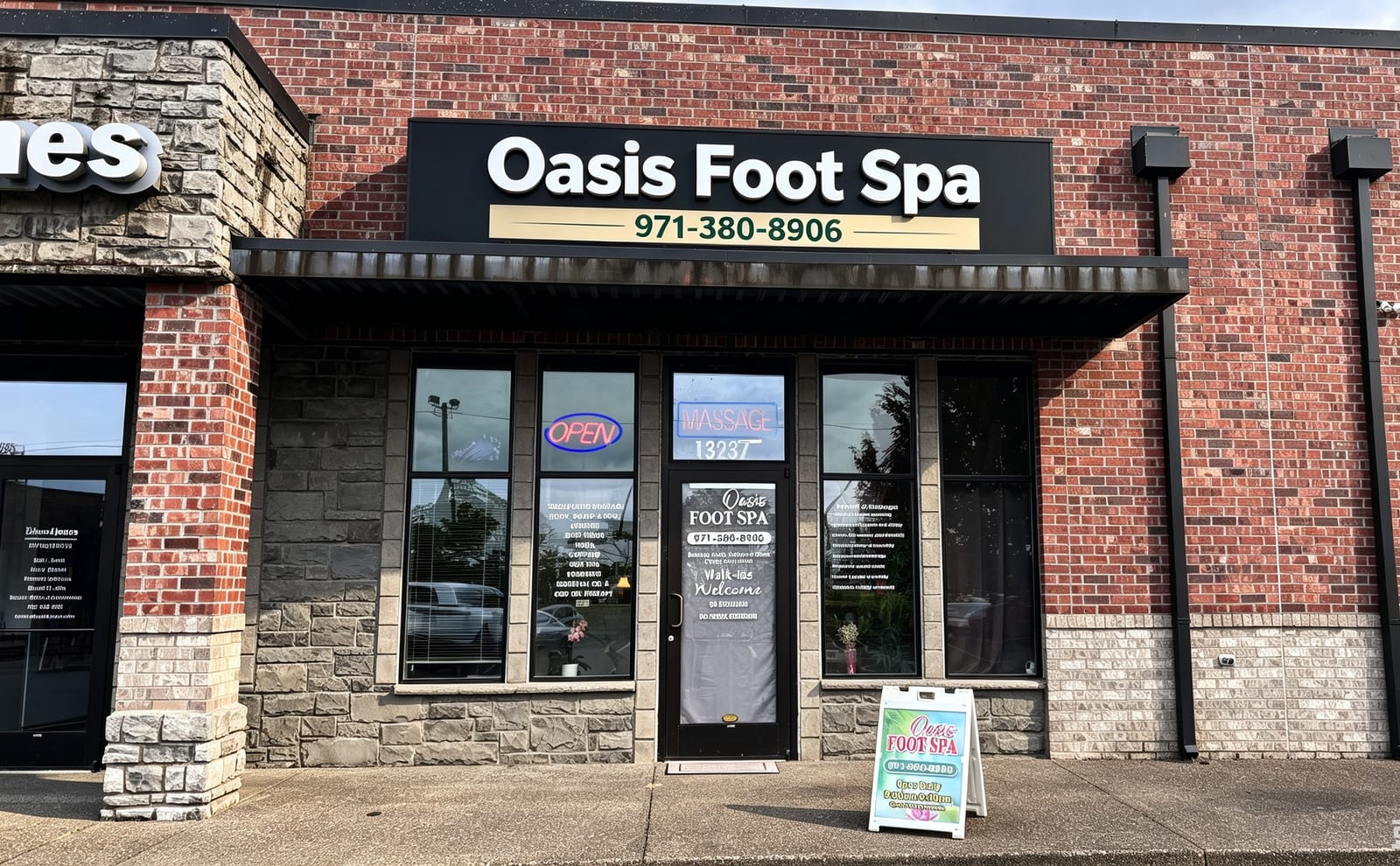 Storefront signage at Oasis Foot Spa